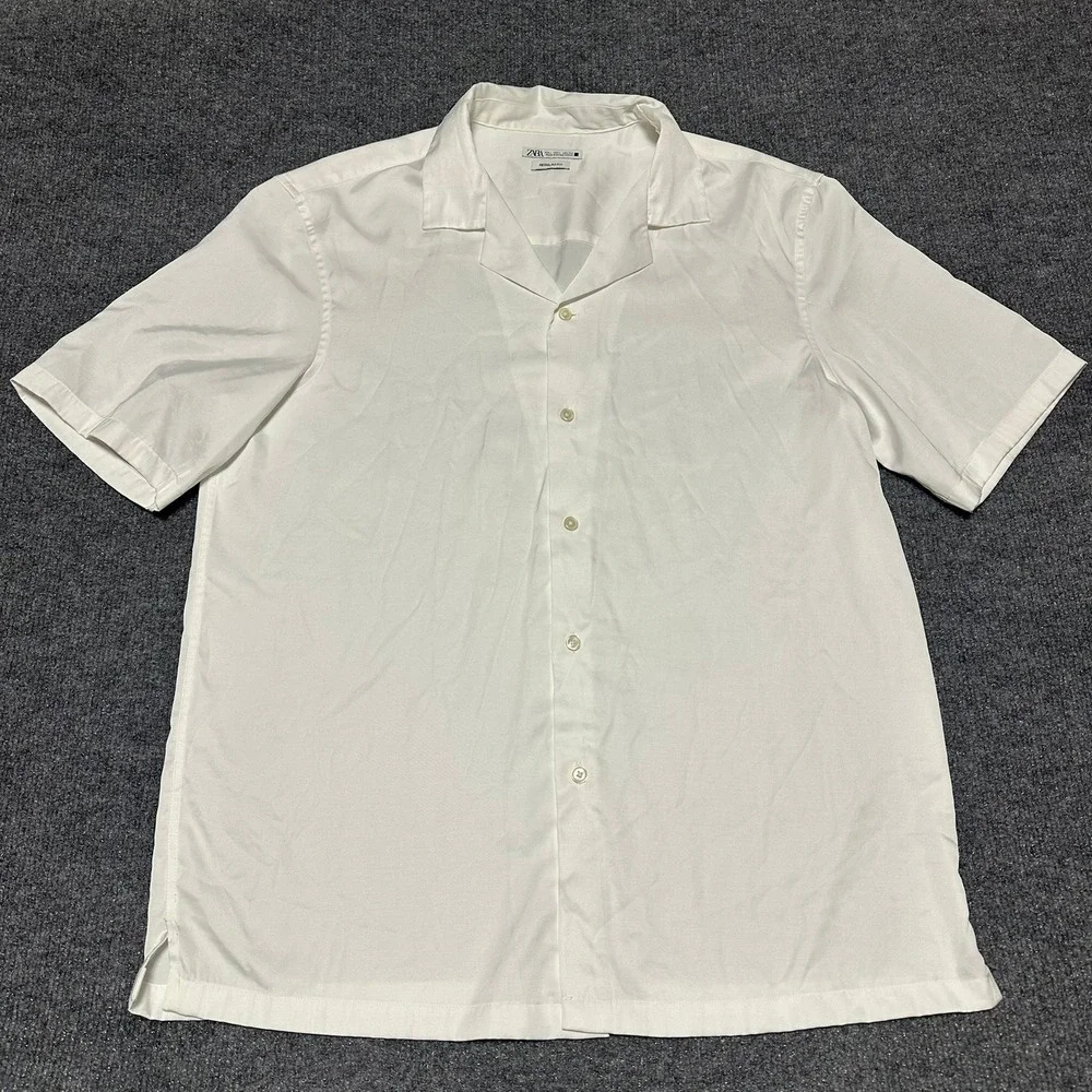 Zara Mens Regular Fit Short Sleeve Button Down Shirt White Large